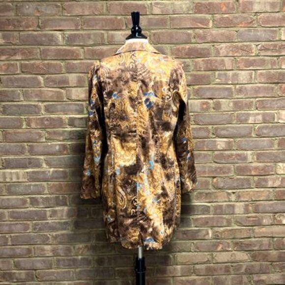 Additions by Chico’s Metallic Gold Brocade Tapestry  Paisley Long Jacket Size 2 - Picture 3 of 6
